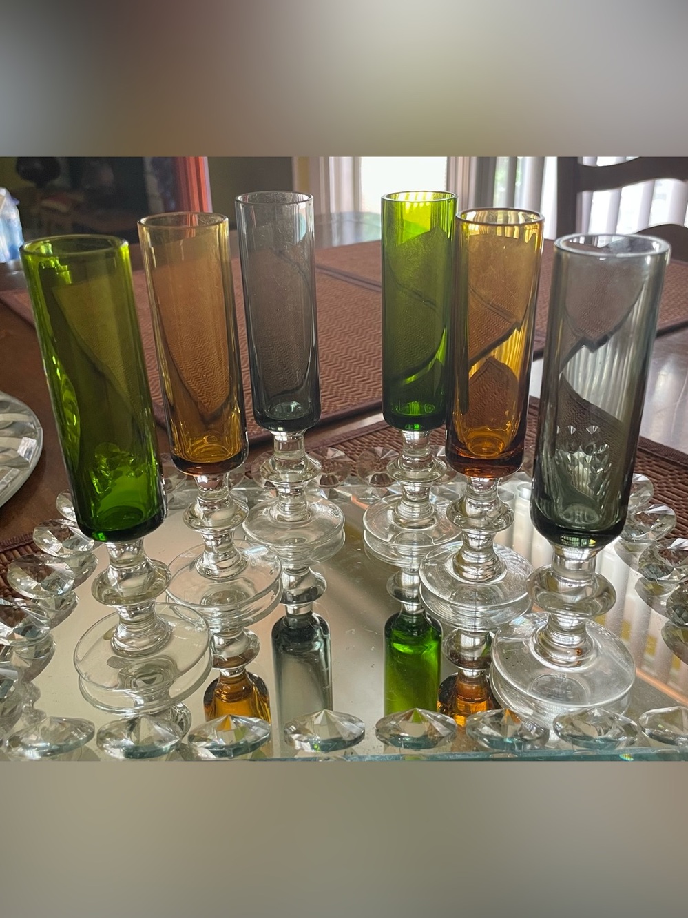 Stunning Set of 6 Vintage Mid-Century Modern Jewel-Tone Glass Bud Vases